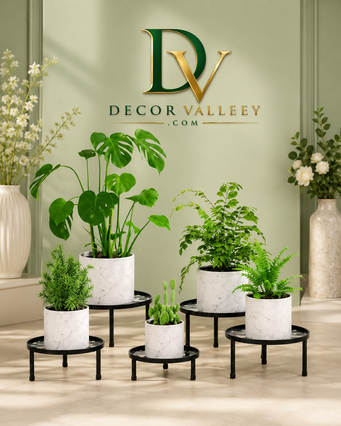 Modern Black Metal Plant Stand Set