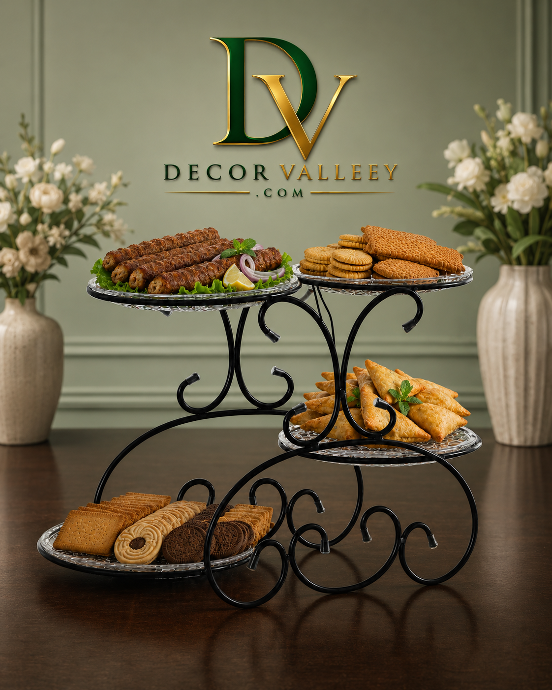 4-Tier Decorative Metal Serving Stand with Mirror plates