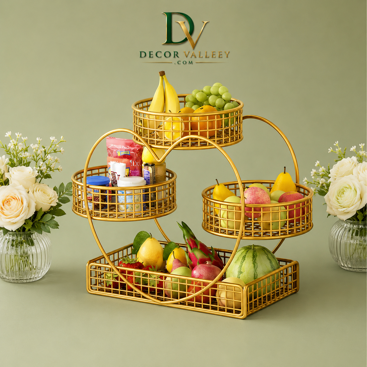 Luxury 4-Tier Fruit & Vegetable Basket Stand
