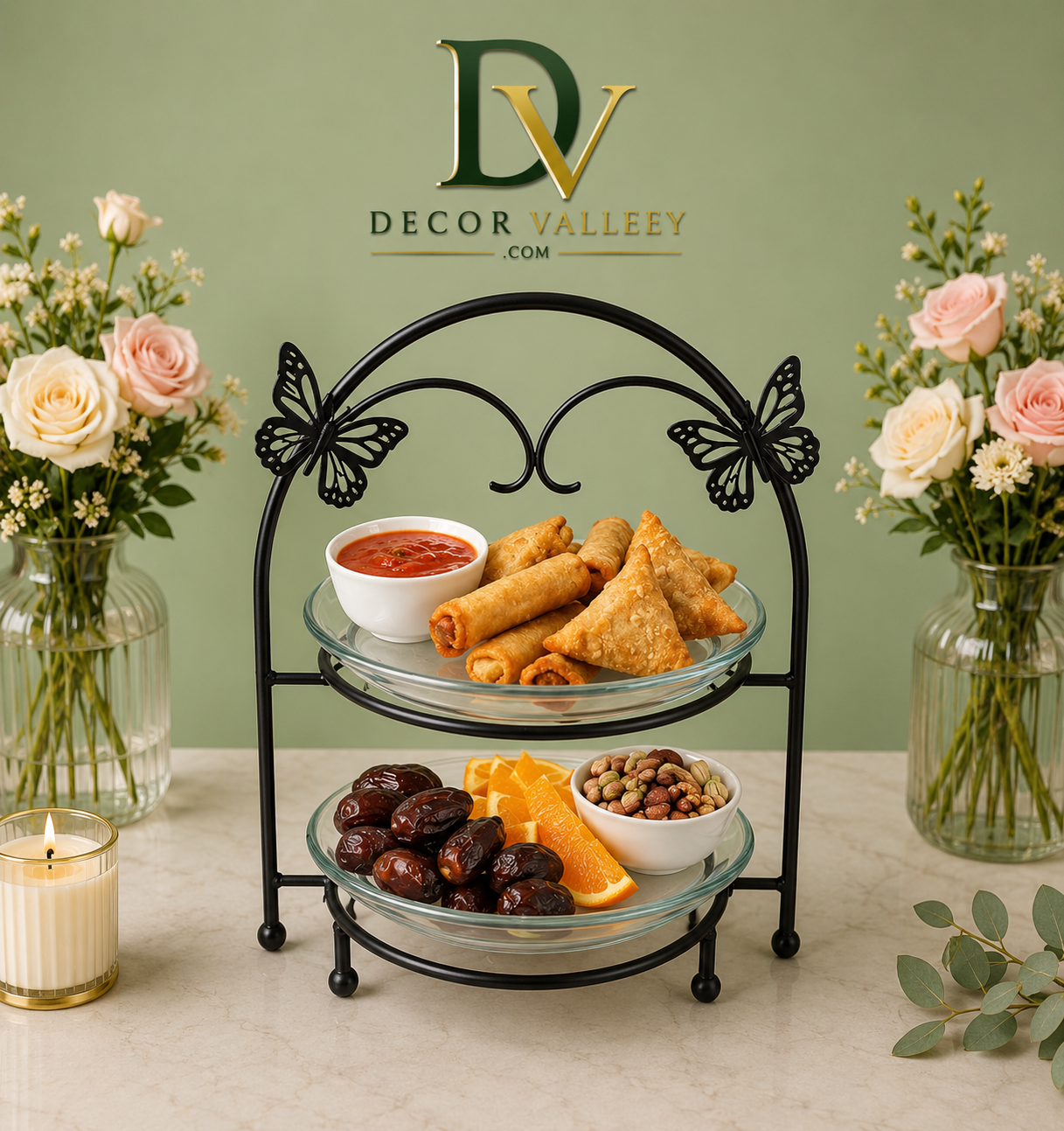 Luxury 2-Tier Butterfly Cupcake & Dessert Stand