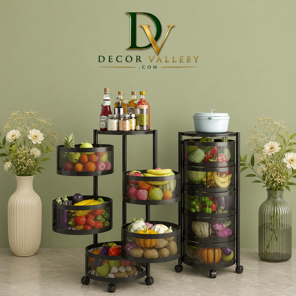 Rotating Metal Fruit & Vegetable Storage Rack with Wheels